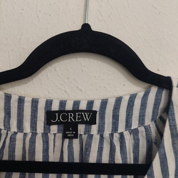 J Crew Flutter-Sleeve Linen Top Womens Sz S Navy Blue White Stripe V-Neck Beach - Picture 9 of 13
